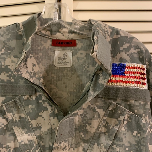 Bling Repurposed Army Jacket- BLING LOVE! - Picture 5 of 8